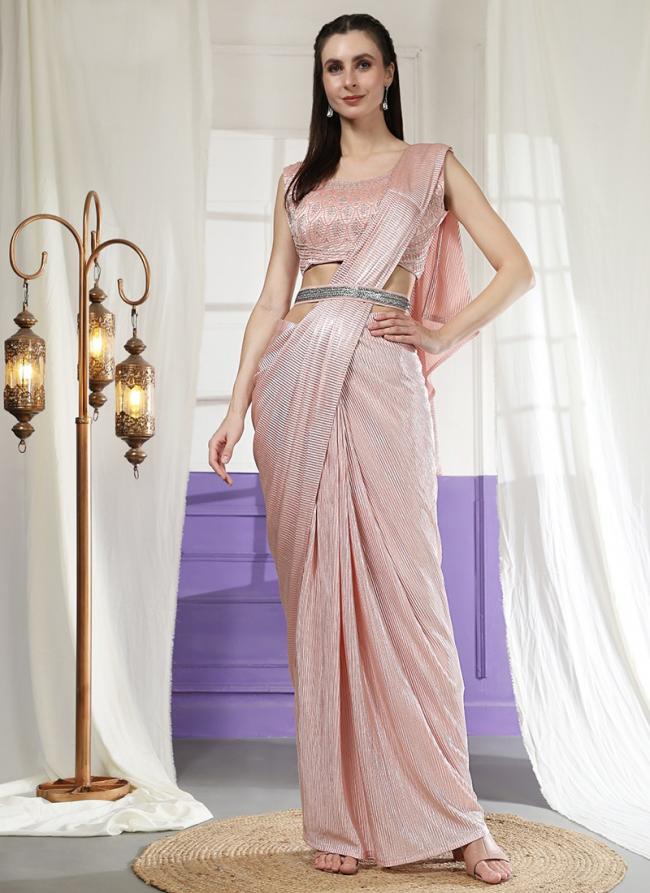 Imported Baby Pink Party Wear Embroidery Work Ready To Wear Saree